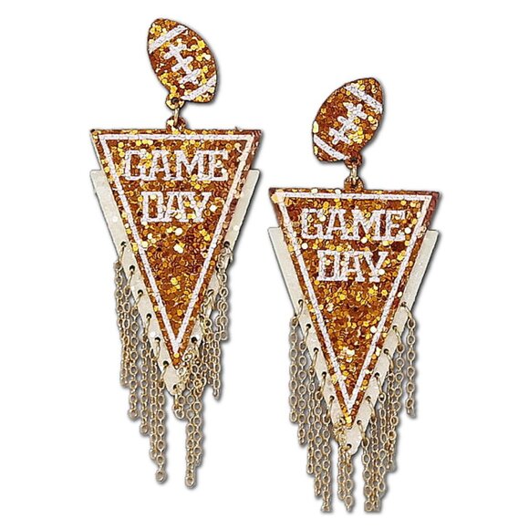 Tennessee Vols Orange White Football Team Leather Glitter Gameday Earrings - Picture 2 of 2
